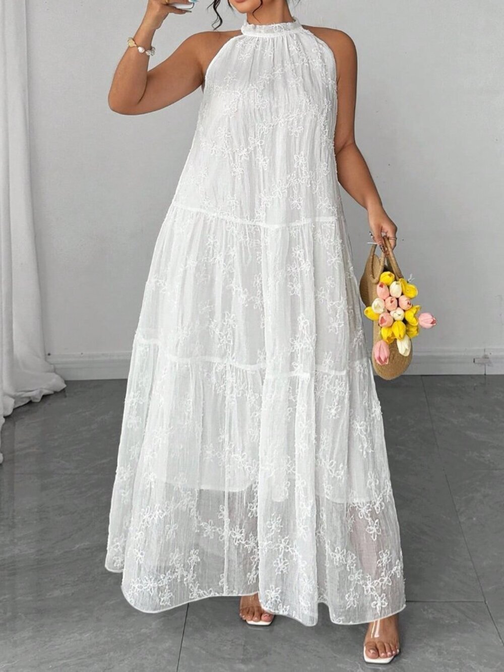 White Casual Women's Plus Size Sleeveless Cold-Shoulder Dress